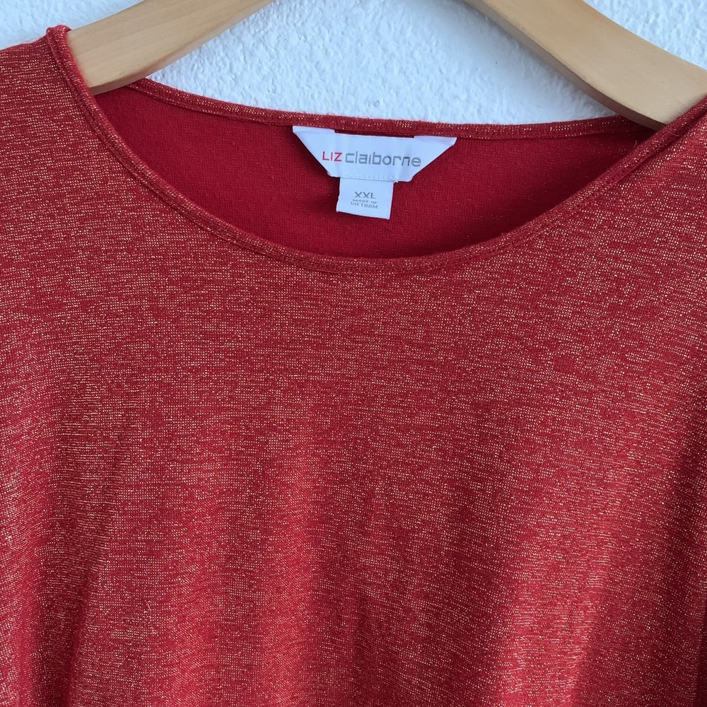 Liz Claiborne Blouse Caberet Red Gold Metallic Top Women Plus Sz XXL Holiday - Picture 3 of 7